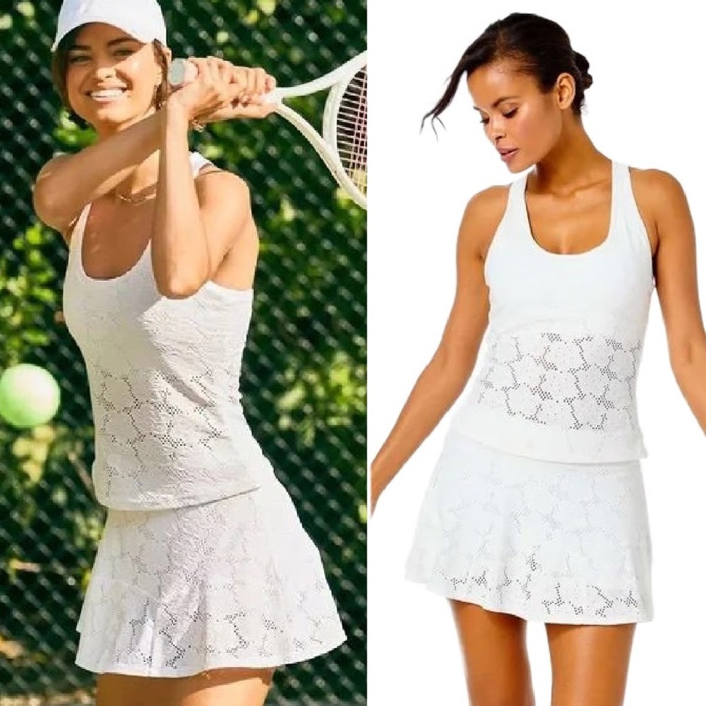 Lilly Pulitzer Luxletic White Eyelet Asana Tank + Corrine Skort Set - Size L